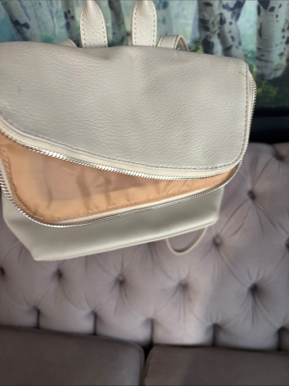 Simons White Minimal Flap Drawstring Backpack - Picture 6 of 7